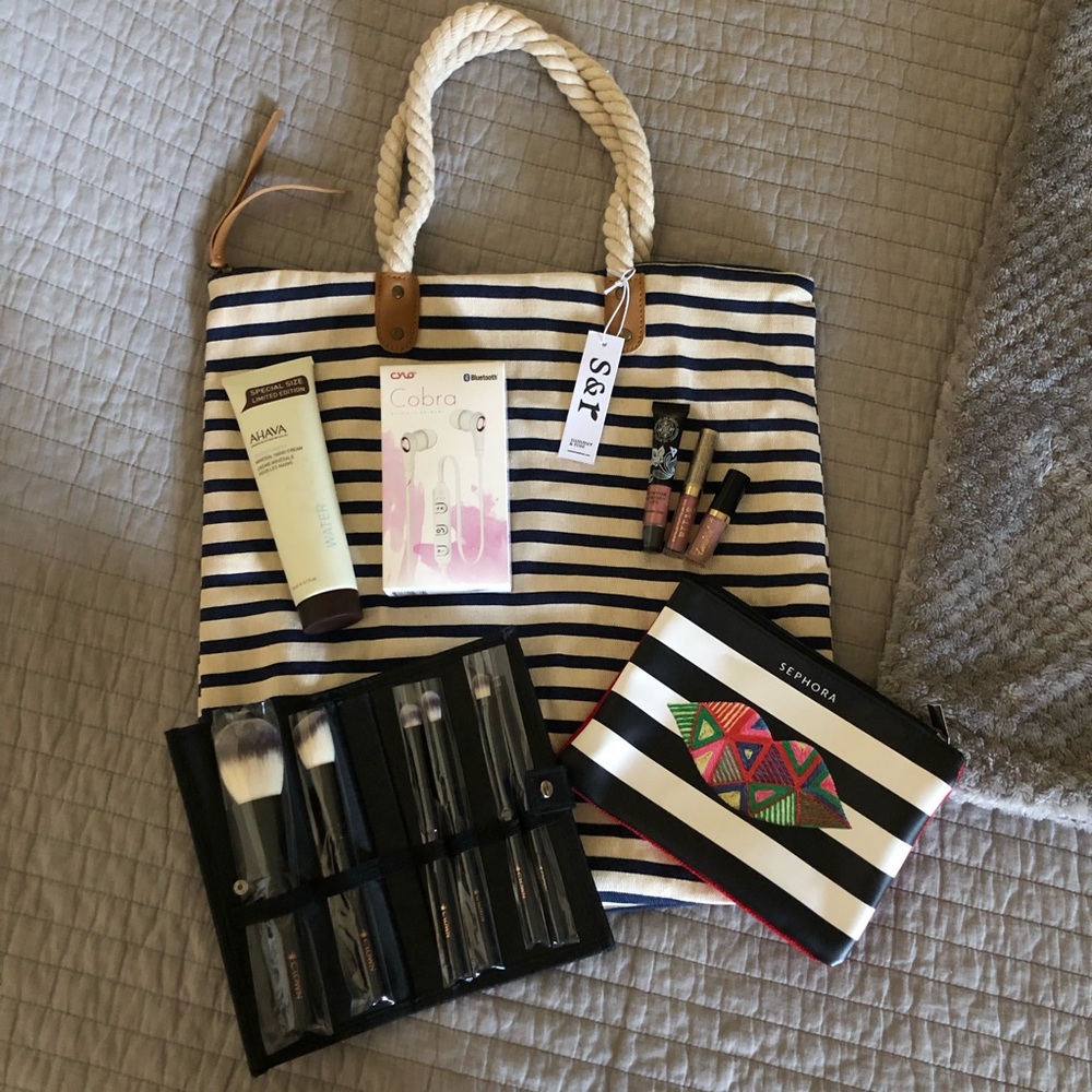 Lot Set Sephora Beach Makeup Bag Brushes Lip Gloss